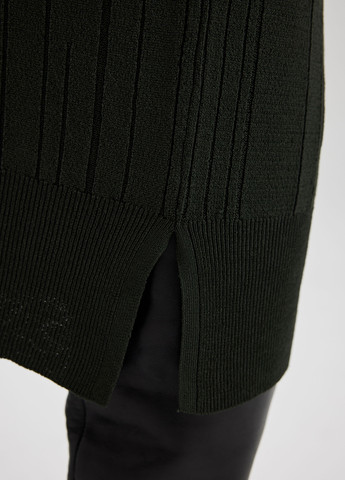 Темно-зеленое кэжуал платье платье-свитер DeFacto однотонное