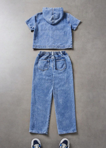 Синій демісезонний костюм (куртка-сорочка, джинси) SHEIN