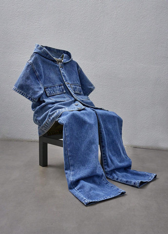 Синій демісезонний костюм (куртка-сорочка, джинси) SHEIN