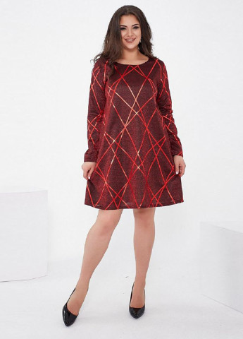 Бордовое коктейльное платье а-силуэт Ager с геометрическим узором