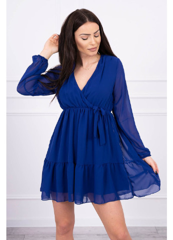 Темно-синее вечернее платье шифоновое с v-образным вырезом темно-синее клеш Kesi однотонное