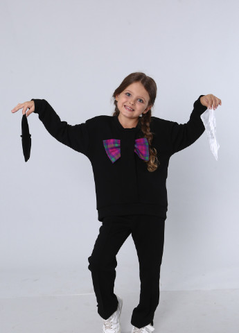 Черный демисезонный детский трикотажный костюм со сменными бантами на девочку брючный Zabavka костюм бант
