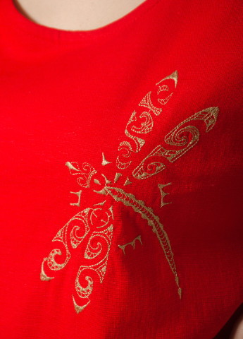Красное кэжуал льняное прямое платье с вышивкой INNOE однотонное