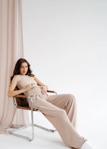 Легкі бавовняні штани для вагітних бежеві бандаж під животик бежеві To Be (253020962)