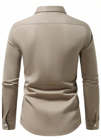 Оливковковая (хаки) классическая рубашка однотонная SHEIN