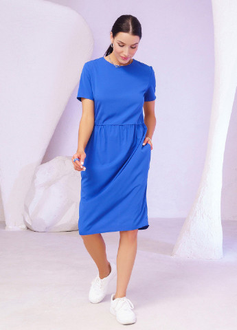 Синее повседневный платье женское футляр ISSA PLUS однотонное