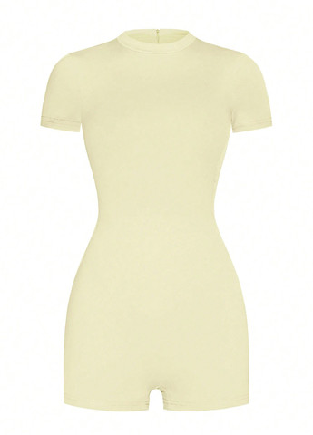 Комбінезон SHEIN комбінезон-шорти однотонний світло-жовтий спортивний поліестер, трикотаж