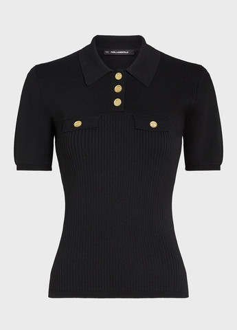 Черная женская футболка-поло Karl Lagerfeld однотонная