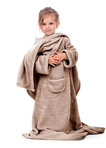 Дитячий плед із рукавами та кишенями покривало ковдра мікрофібра 90х105 см (473631-Prob) Кавовий Unbranded (255708277)
