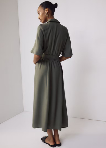 Оливковое (хаки) кэжуал платье рубашка H&M однотонное