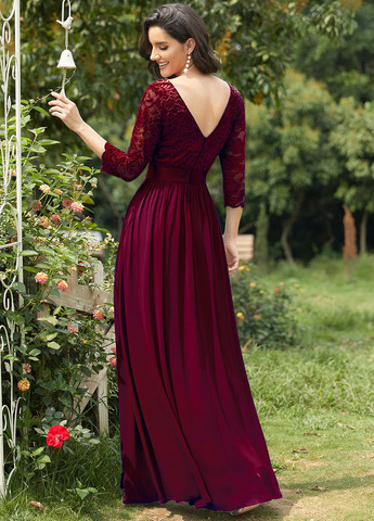 Бордова святковий, вечірня сукня кльош, з відкритою спиною SHEIN однотонна