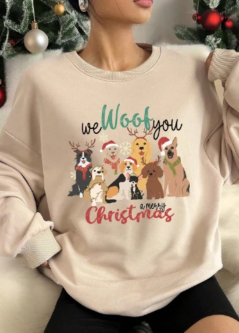 Бежевий світшот SHEIN новорічний без декору (332811042)