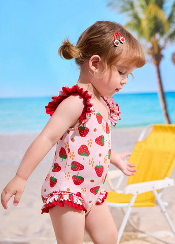 Розовый летний купальник слитный SHEIN