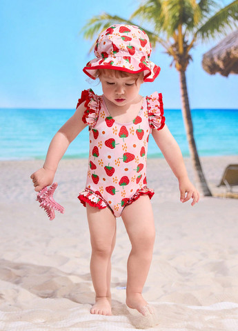 Розовый летний купальник слитный SHEIN