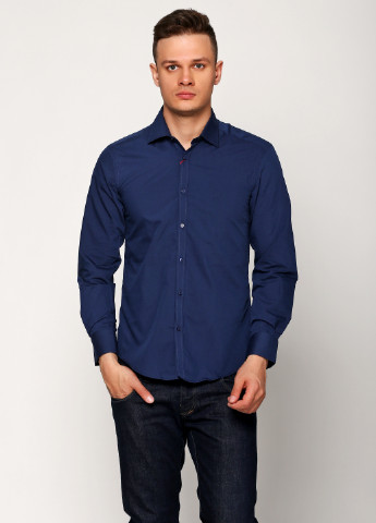 Темно-синяя кэжуал рубашка однотонная Madoc Jeans с длинным рукавом