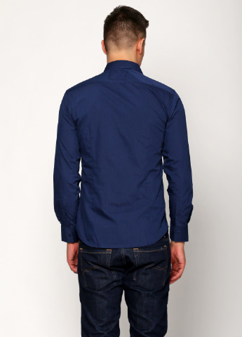 Темно-синяя кэжуал рубашка однотонная Madoc Jeans с длинным рукавом
