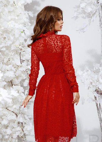 Красное коктейльное алое кружевное платье Gepur однотонное