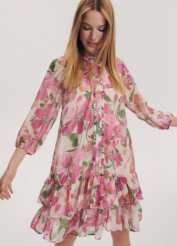 Комбинированное кэжуал платье а-силуэт Reserved с цветочным принтом