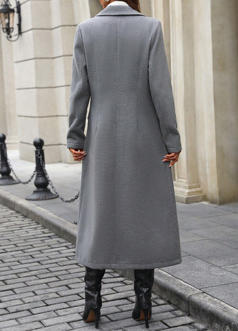 Серое зимнее Пальто однобортное SHEIN