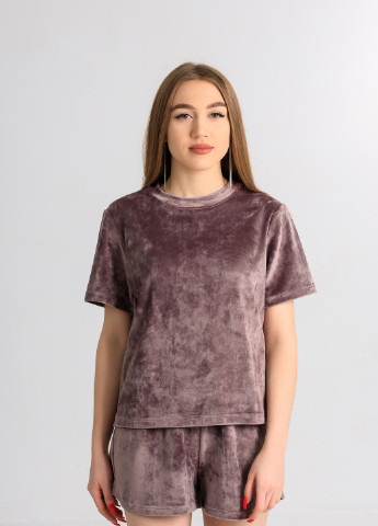 Темно-коричнева всесезон велюрова піжама (футболка+шорти) мокко футболка + шорти SONTSVIT