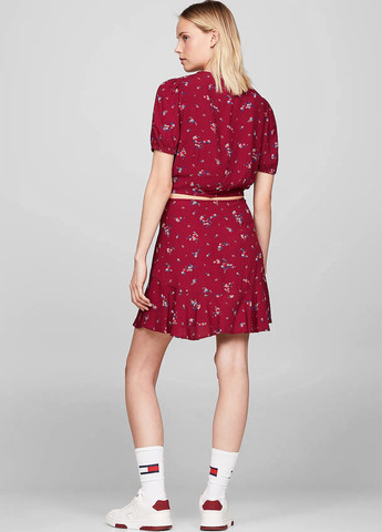 Красная кэжуал цветочной расцветки юбка Tommy Jeans а-силуэта (трапеция)