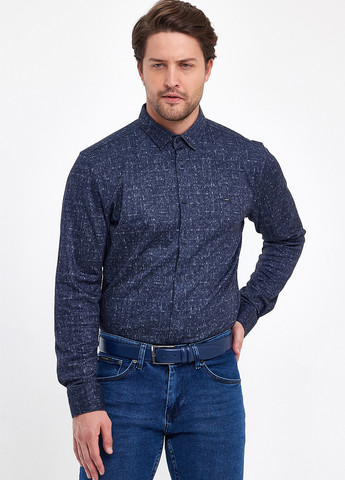 Темно-синяя кэжуал рубашка с абстрактным узором Trend Collection