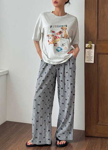 Серая всесезон пижама (футболка, брюки) футболка + брюки SHEIN