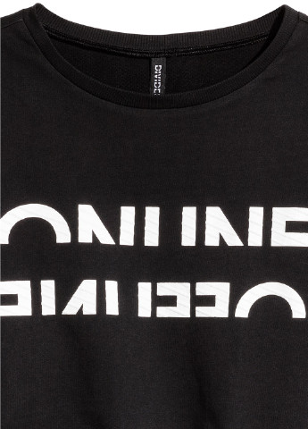 Свитшот H&M - Прямой крой надпись черный кэжуал хлопок, футер - (252837955)