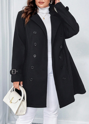 Чорне Кежуал напівпальто двобортне SHEIN однотонне