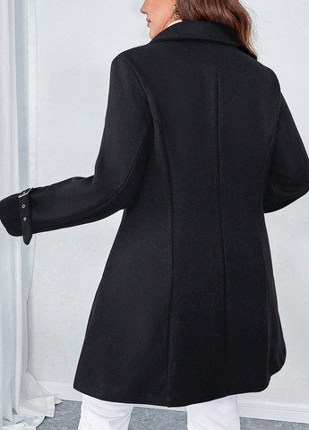 Чорне Кежуал напівпальто двобортне SHEIN однотонне