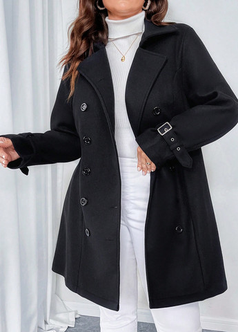 Чорне Кежуал напівпальто двобортне SHEIN однотонне