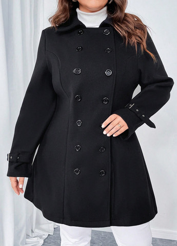 Чорне Кежуал напівпальто двобортне SHEIN однотонне