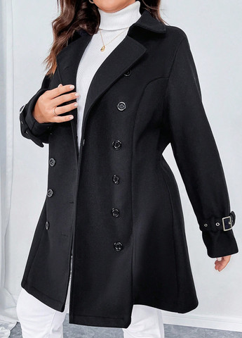 Чорне Кежуал напівпальто двобортне SHEIN однотонне