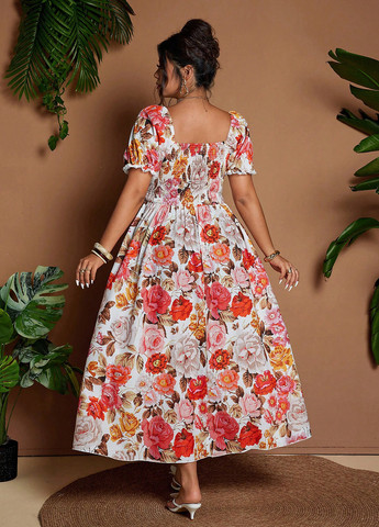 Комбінована кежуал сукня кльош SHEIN з квітковим принтом