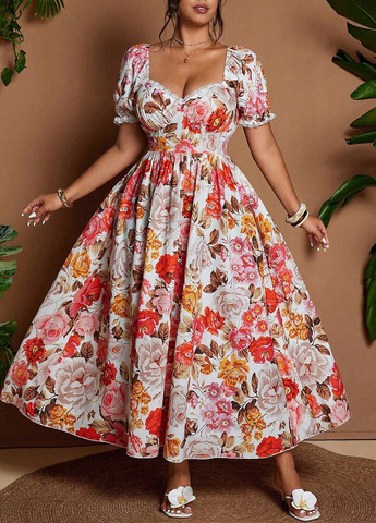 Комбінована кежуал сукня кльош SHEIN з квітковим принтом