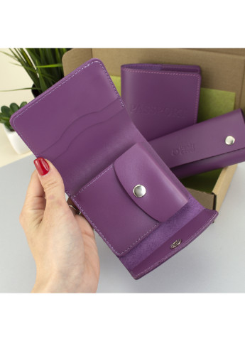 Подарочный набор женский №54 (фиолетовый) кошелек + ключница + обложка на паспорт HandyCover (229209309)
