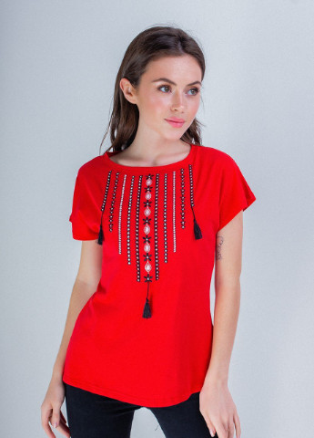 Женская вышитая футболка Ожерелье красная Melanika (232536123)
