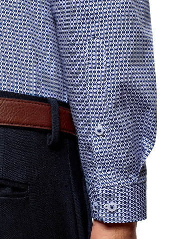 Голубой классическая рубашка с геометрическим узором Oodji с длинным рукавом
