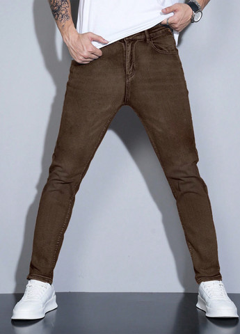 Коричневые демисезонные скинни джинсы SHEIN