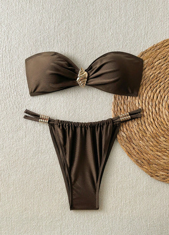Коричневий літній купальник (ліф, трусики) бандо, роздільний SHEIN