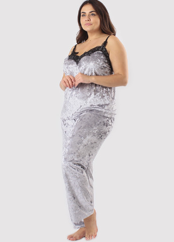 Срібний демісезонний комплект (халат, топ, брюки) Ghazel