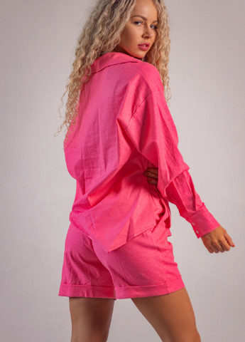 Костюм (сорочка, шорти) Asalart з шортами однотонний рожевий кежуал бавовна, льон
