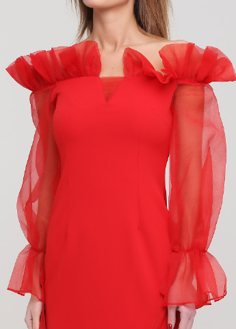 Красное кэжуал платье футляр, с открытыми плечами Arizona однотонное