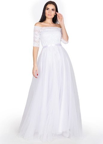 Білий вечірня плаття, сукня Seam однотонна