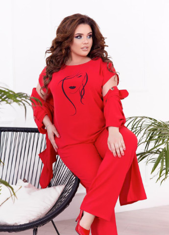 Жіночий костюм трійка червоного кольору р.54/56 382401 New Trend (256453873)