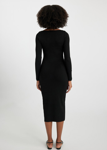 Черное кэжуал платье платье-свитер DeFacto однотонное