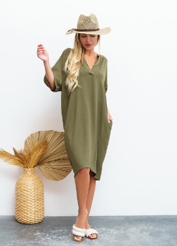 Оливкова (хакі) повсякденний сукня жіноча сукня-футболка ISSA PLUS однотонна