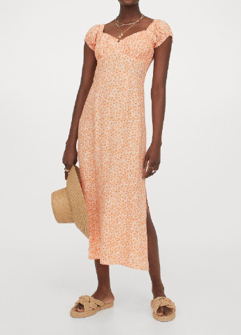 Светло-оранжевое кэжуал платье H&M с цветочным принтом