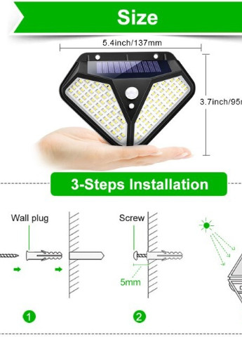 Комплект вуличний ліхтар 3 шт світлодіодний 102 Led BL-LF-1728A з датчиком руху Solar (236127138)