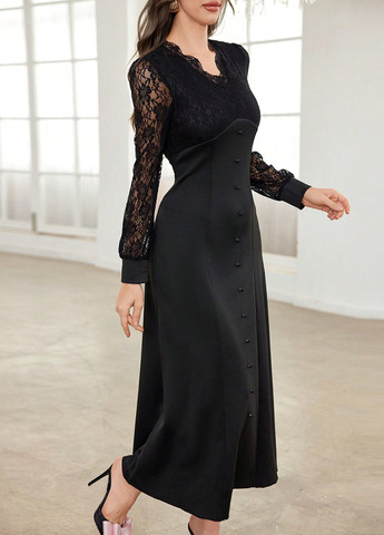 Чорна вечірня сукня SHEIN однотонна